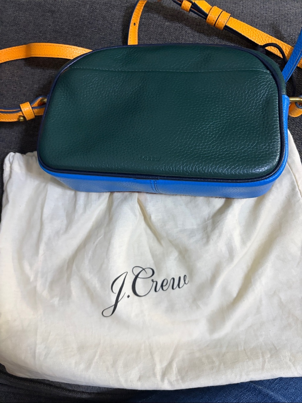 J. Crew Green, Blue & Yellow Colorblock Leather Messenger Bag